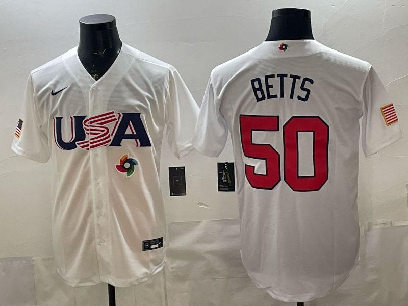 Men 2026 World Cub USA #50 Betts White Nike MLB Jersey style 08